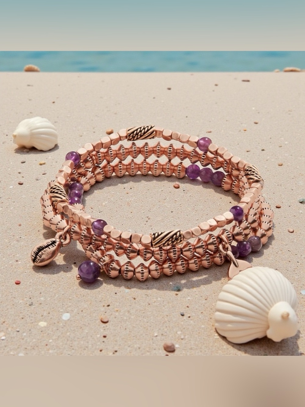 🐳ALEX AND ANI🐳Whale Tail + Ocean Multi-Charm Stretch Bracelets, Set of 3/NWT